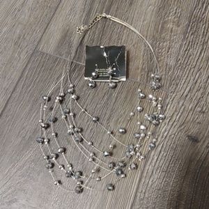 18 1/2" Silver Sparkle Wire Necklace with Earrings